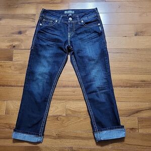 LADIES SILVER JEAN CO SUKI CAPRI BLUE DENIM STRETCH JEAN SZ w28 measures 30 inch